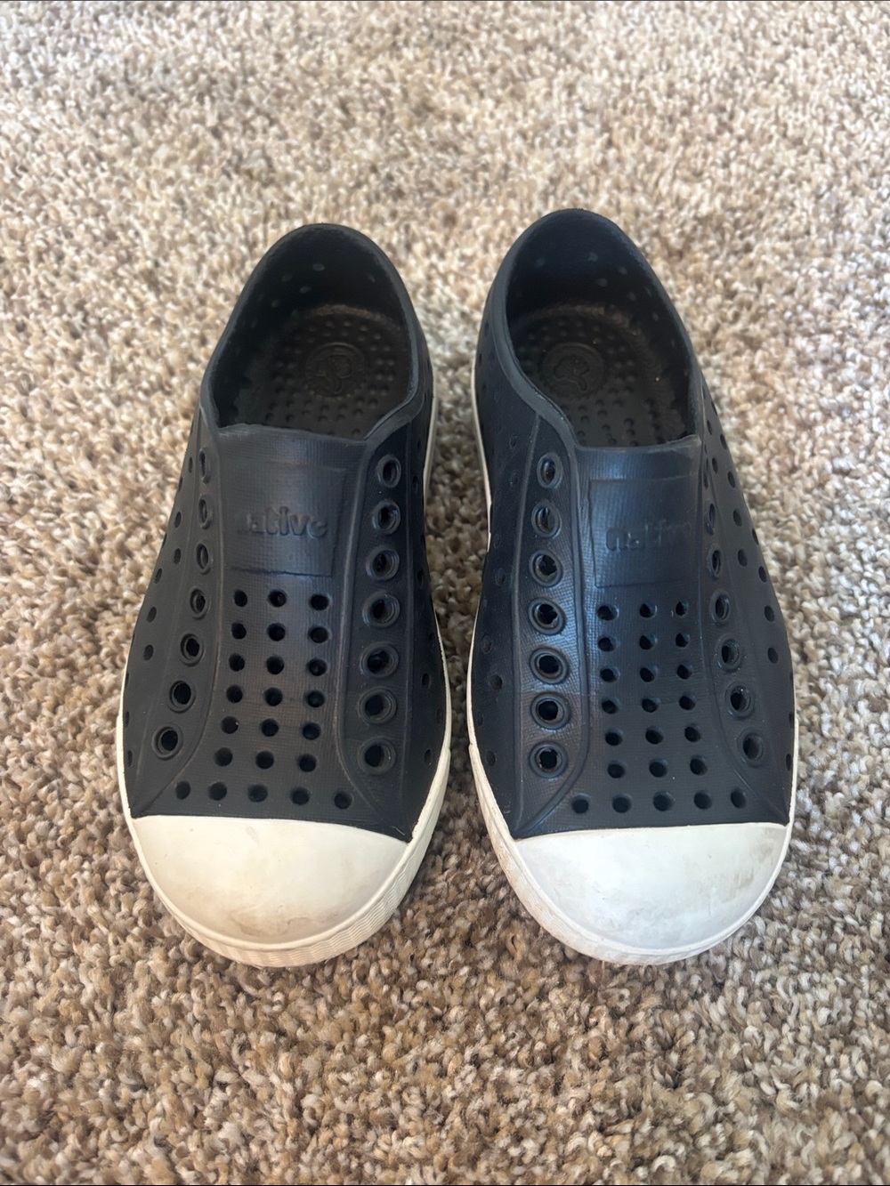 Native Kids Jefferson Slip-On Water Shoes in Black with White Toe